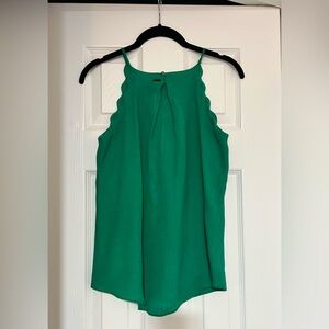 Green Sleeveless Top with Scalloped Edges